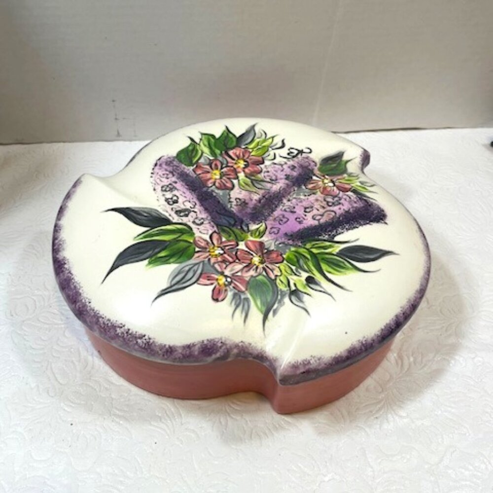 VTG Hand Painted 2 Piece Floral Ceramic Box w/Lid 9"